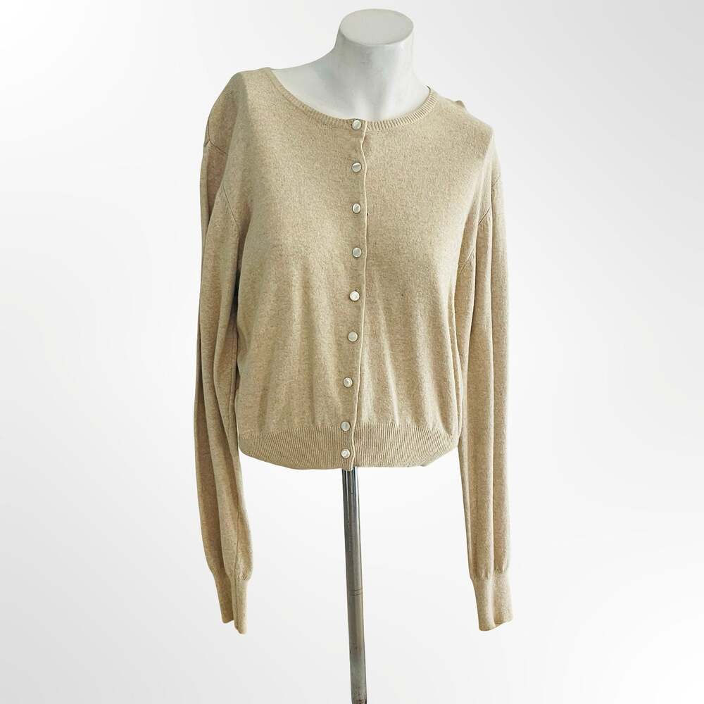 Banana Republic Beige Blend Button Front Crew Neck Cardigan Size L - Picture 2 of 8
